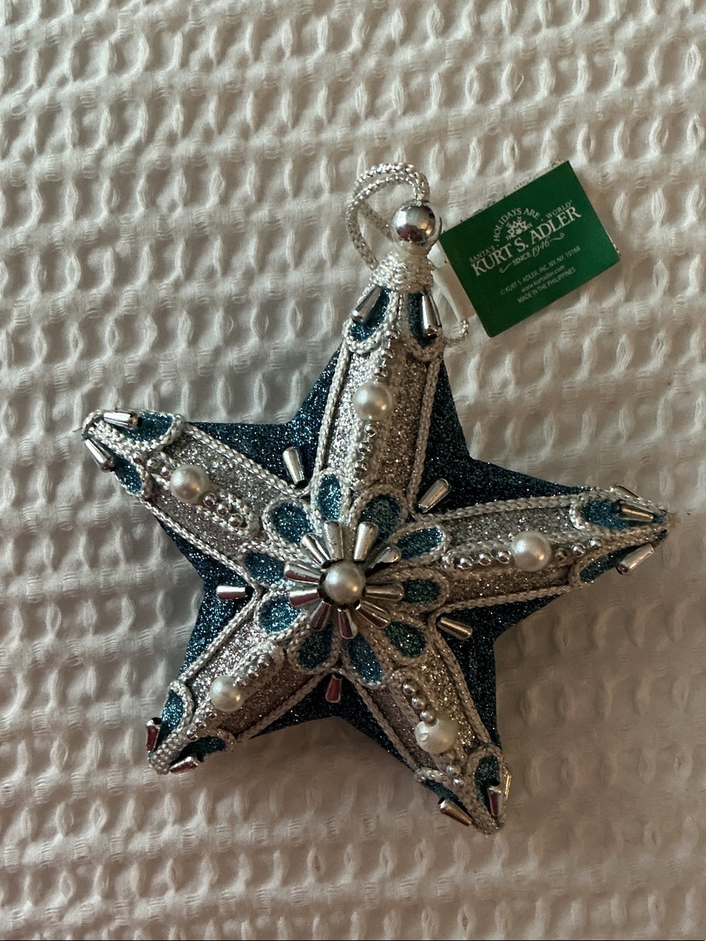 Kurt S. Adler blue & silver starfish Christmas Blue Silver Beaded Star Ornament